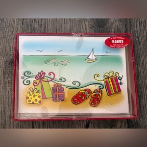 Vtg Brighten the Season Christmas Cards Beach Sandals Sailboat 16 Cards Box